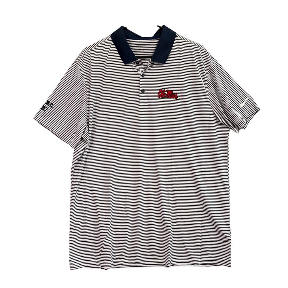 Nike Golf Mens Shirt Navy White Stripe Polo Standard Dry Fit Short Sleeve XL